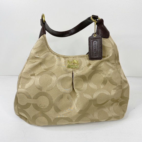 Coach Op Art Maggie Hobo Purse Sateen Khaki NWD